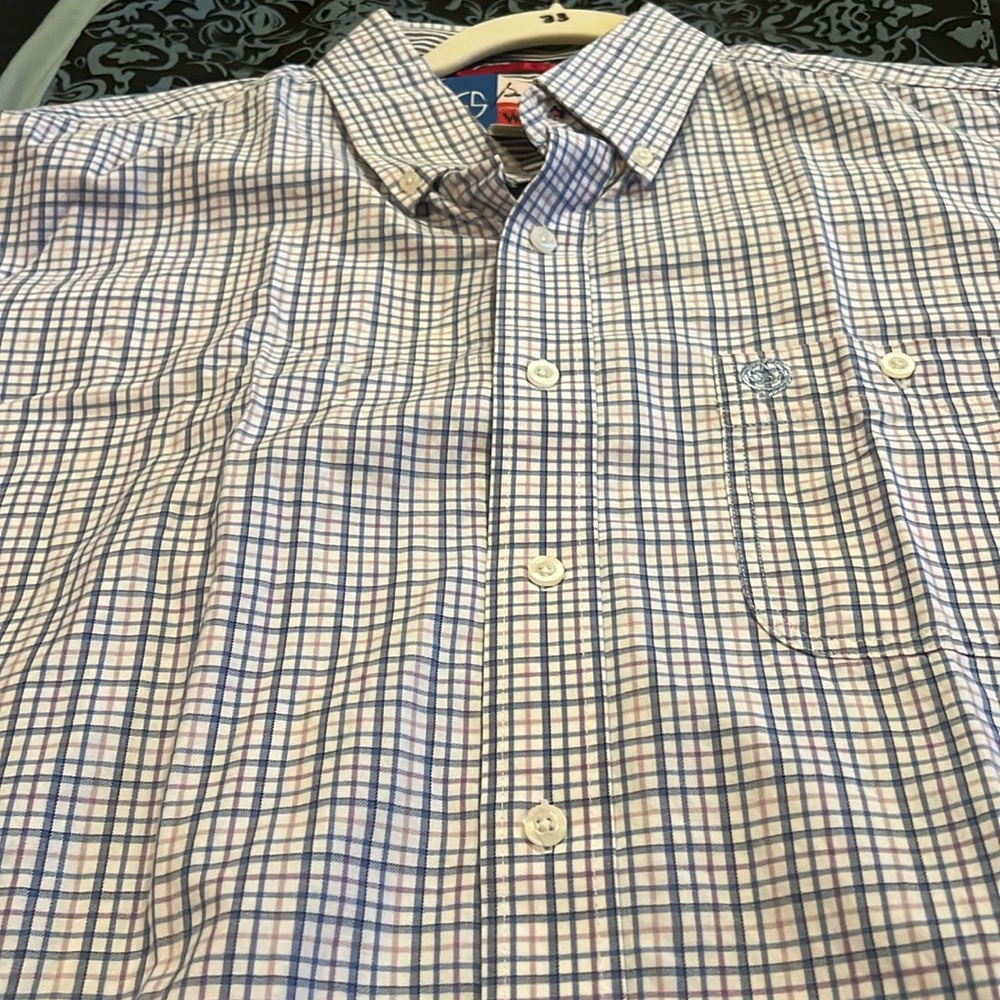 Wrangler George Strait Shirt Men XL White Blue Plaid Button Long Sleeve Western - Picture 6 of 8